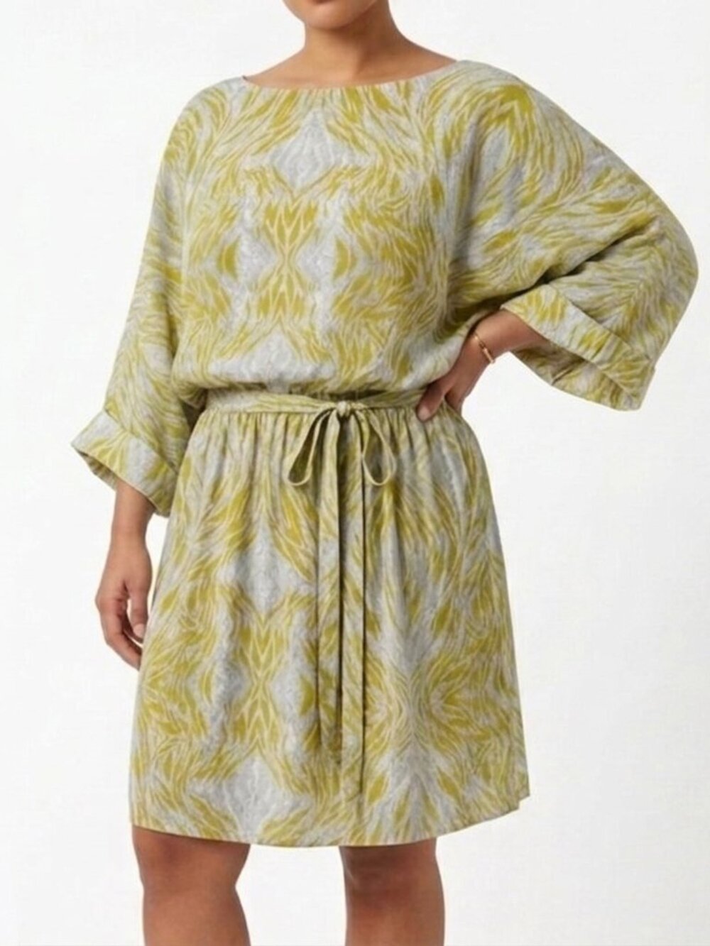 Mexx Loose Fit Batik Print Boatneck Shift Dress W/Belt- Sz. 10/40